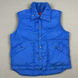Vintage 80s Sears Goose Down Puffer Vest Size M Blue Snap Button Western Ski USA